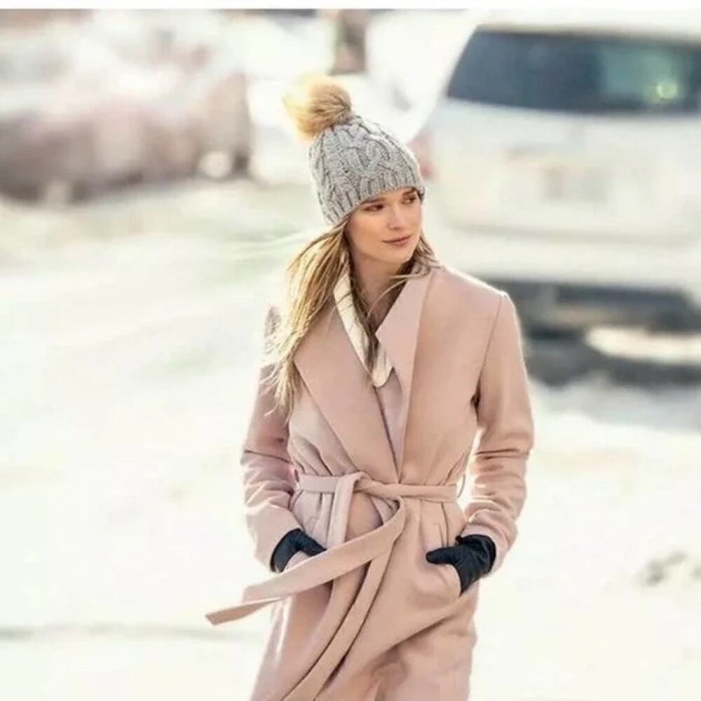 Bula Gray Knit Faux Fur Pom Lined Beanie Hat